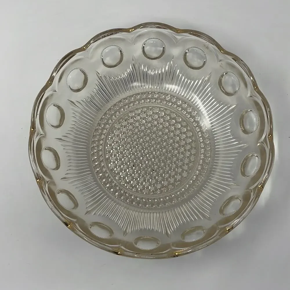 Vintage Bartlett &Collins glass Manhattan clear crystal bowl bulls eye gold trim